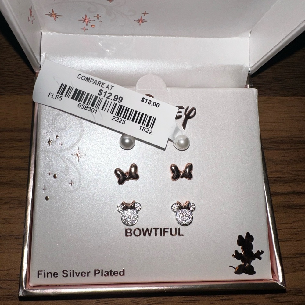 NEW WITH TAGS Disney fine silver plated Minnie Mouse bracelet and earrings set.